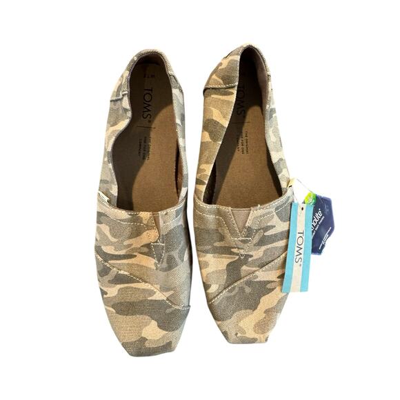 TOMS Camo Alpargata Slip On Flats Women’s 7.5 Taupe Grey Canvas Eco Comfort - Picture 2 of 10